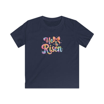 Kids Tee — 'He Is Risen' Colorful Easter Cross Design