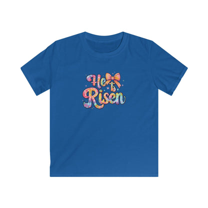 Kids Tee — 'He Is Risen' Colorful Easter Cross Design