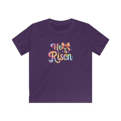 Kids Tee — 'He Is Risen' Colorful Easter Cross Design