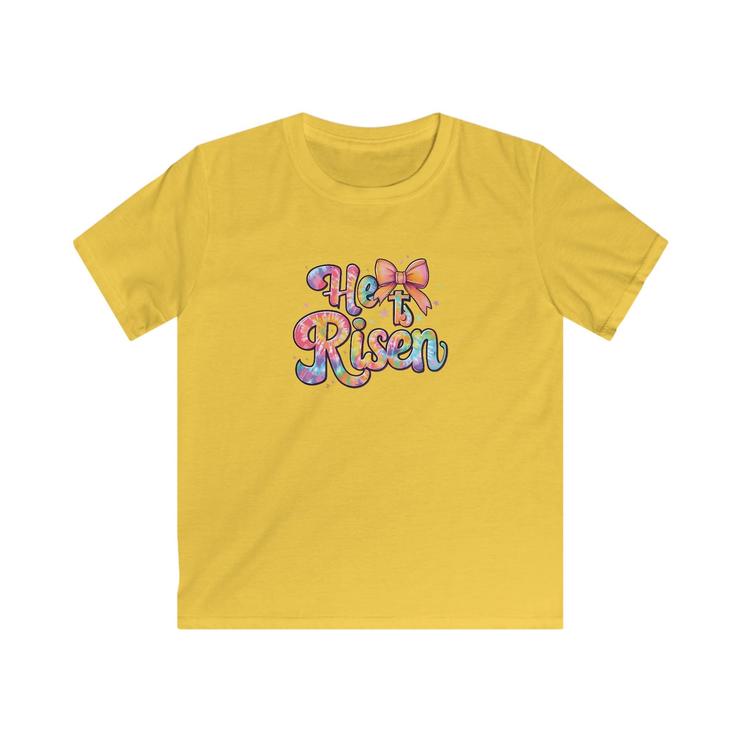 Kids Tee — 'He Is Risen' Colorful Easter Cross Design