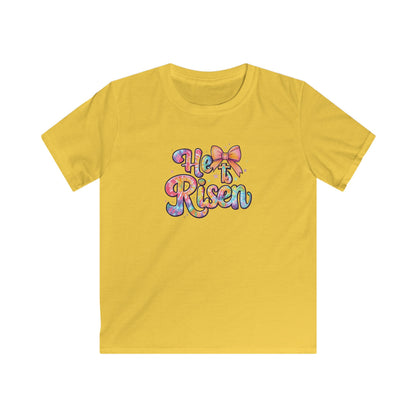 Kids Tee — 'He Is Risen' Colorful Easter Cross Design