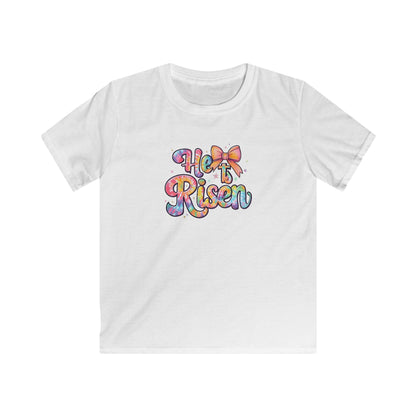 Kids Tee — 'He Is Risen' Colorful Easter Cross Design