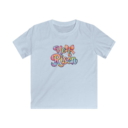 Kids Tee — 'He Is Risen' Colorful Easter Cross Design