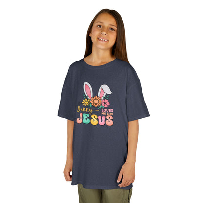 Kids Tee — "Hippie Bunny Jesus" Pastel Easter Graphic