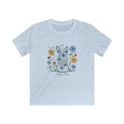 Kids Tee — Floral Blue Bunny "Happy Easter" Shirt