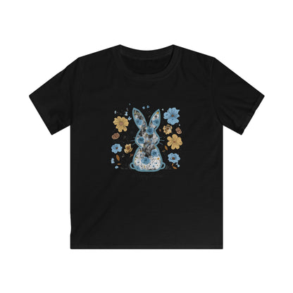 Kids Tee — Floral Blue Bunny "Happy Easter" Shirt