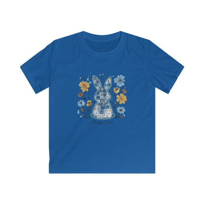 Kids Tee — Floral Blue Bunny "Happy Easter" Shirt