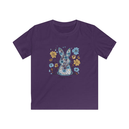 Kids Tee — Floral Blue Bunny "Happy Easter" Shirt