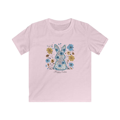Kids Tee — Floral Blue Bunny "Happy Easter" Shirt