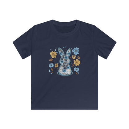 Kids Tee — Floral Blue Bunny "Happy Easter" Shirt
