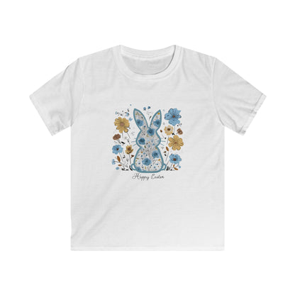 Kids Tee — Floral Blue Bunny "Happy Easter" Shirt