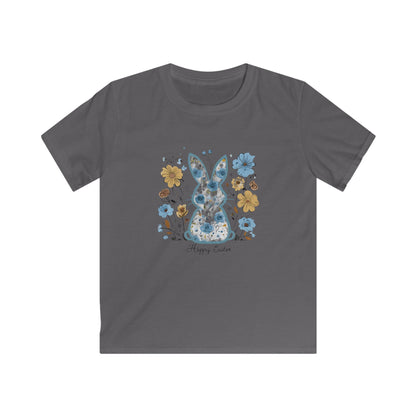 Kids Tee — Floral Blue Bunny "Happy Easter" Shirt