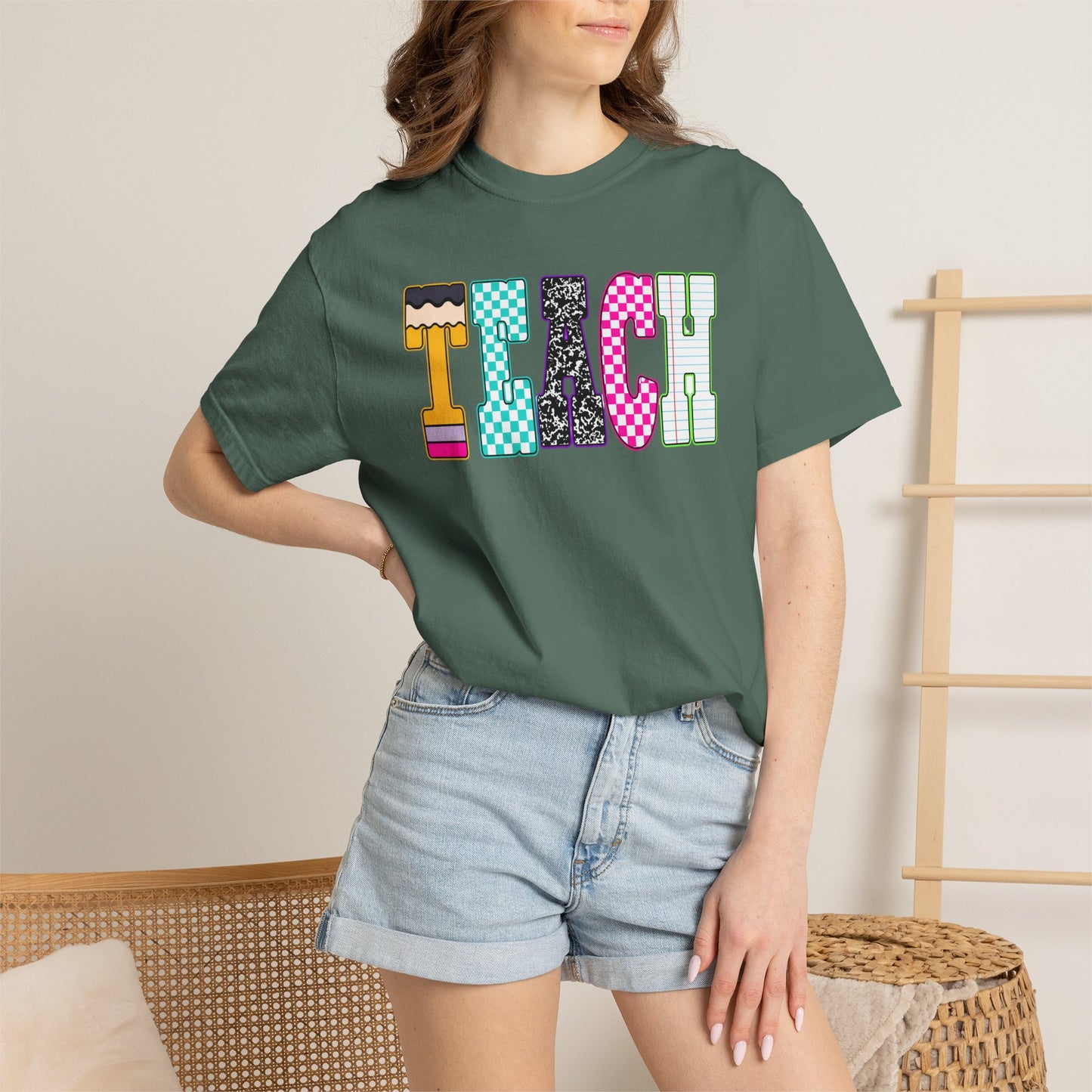 Teach Colorblock Graphic T-Shirt — Fun Teacher Appreciation Tee