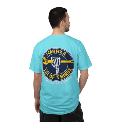 Mechanic T-Shirt — "I Can Fix a Lot of Things (But I Can't Fix Stupid)" Graphic Tee