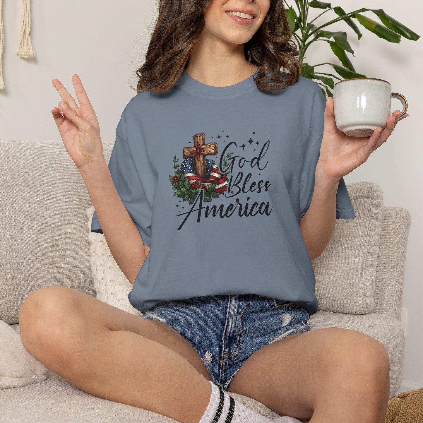 God Bless America Cross T-Shirt — Patriotic Christian Tee