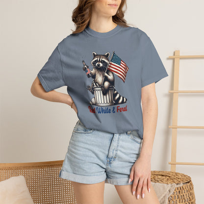 Patriotic Raccoon T-Shirt — "Red White & Feral" American Flag Graphic