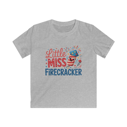 Kids T-Shirt – "Little Miss Firecracker" Patriotic 4th of July Tee for Girls