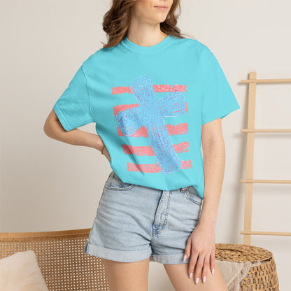 Cross & Stripes T-Shirt — Retro Coastal Church Graphic Tee