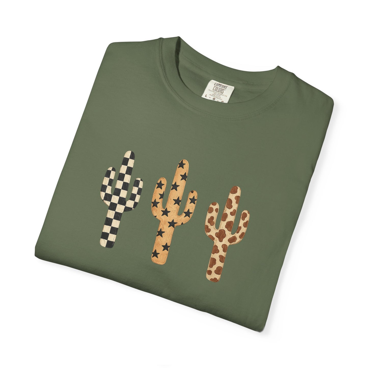 Cactus Trio Graphic T-Shirt — Checkerboard & Leopard Desert Tee