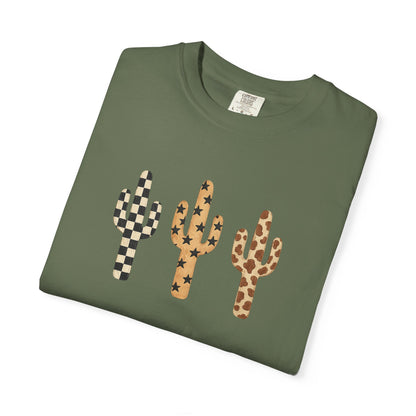 Cactus Trio Graphic T-Shirt — Checkerboard & Leopard Desert Tee