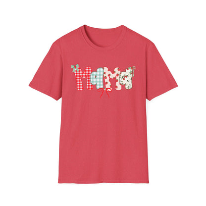 Mama Patterned Patchwork T-Shirt — Floral & Gingham "Mama" Design, Cute Mother's Day Gift