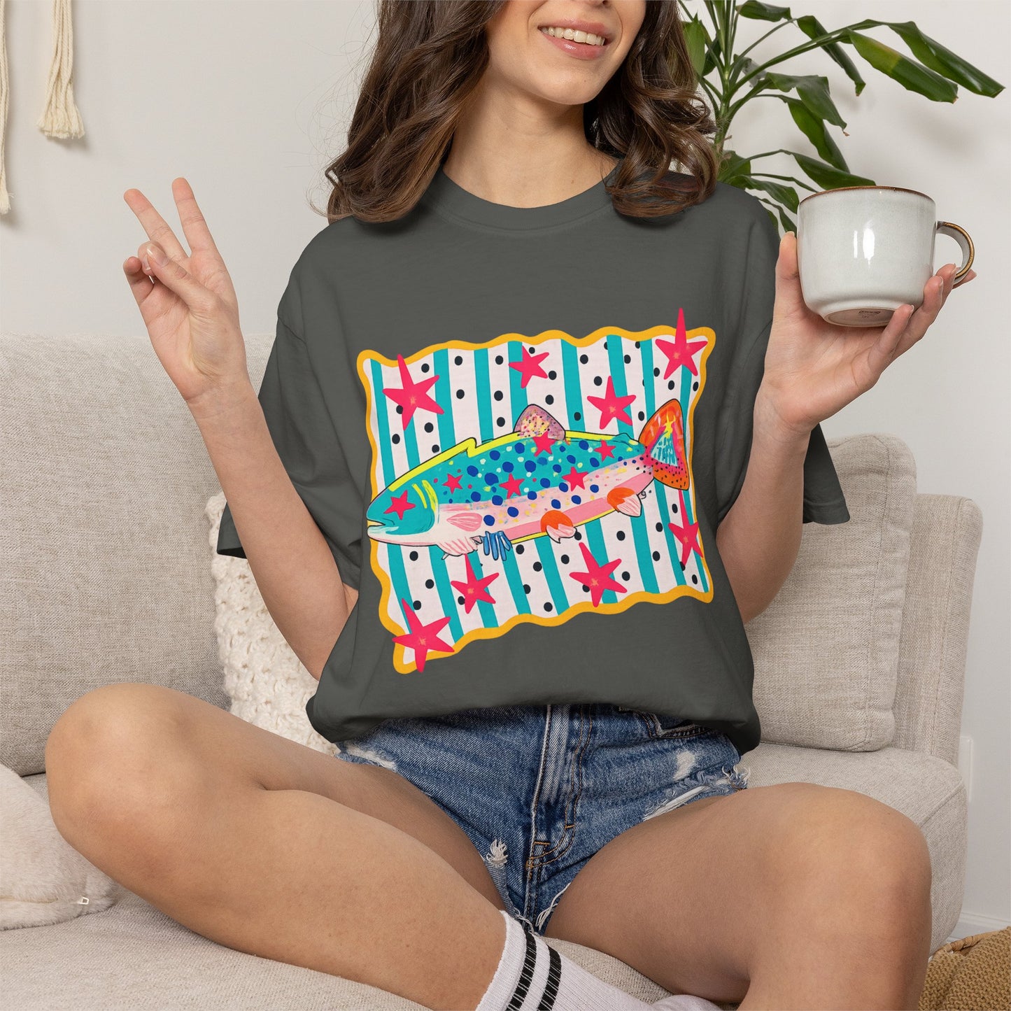 Fish Pattern T-Shirt — Colorful Retro Sea Life Graphic Tee