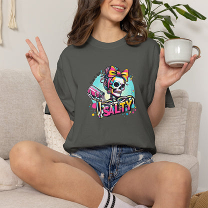 Salty Skull Graphic T-Shirt — Retro Neon Kawaii Skull Tee