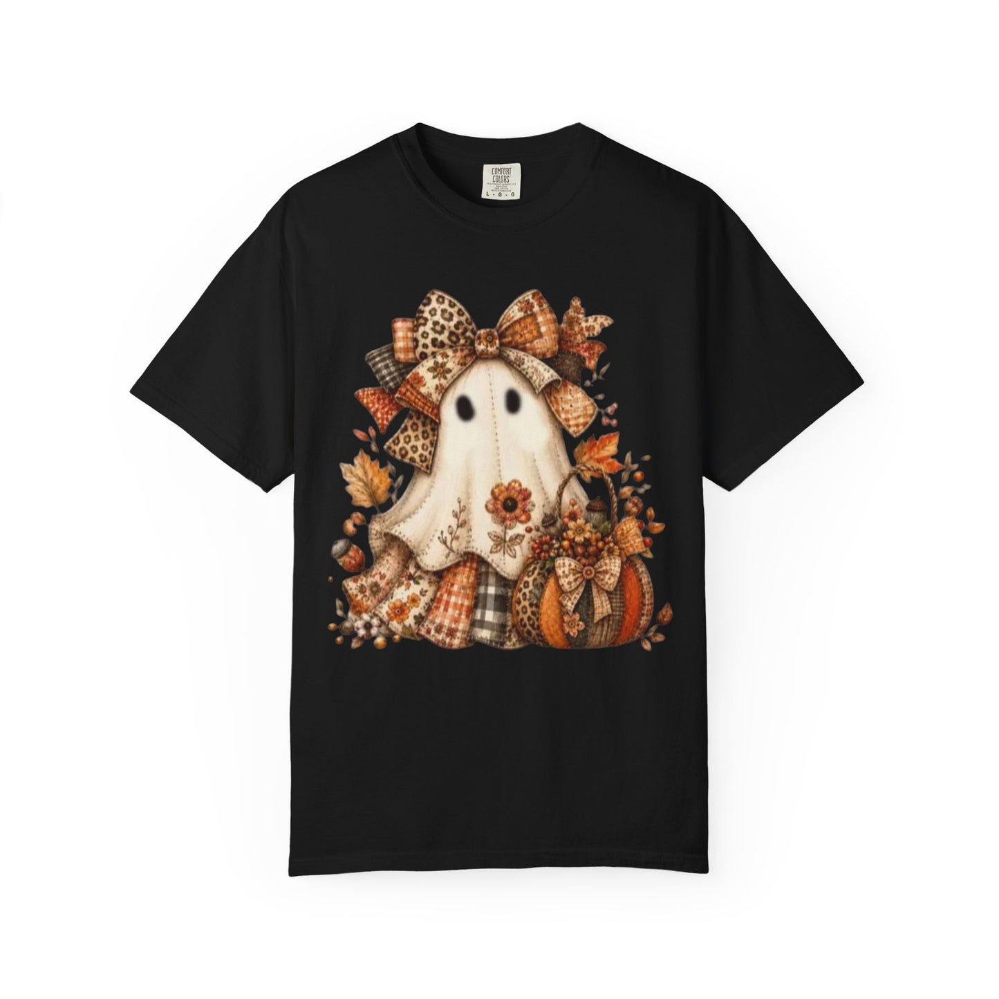 Cute Autumn Ghost T-Shirt — Fall Pumpkin & Plaid Halloween Tee