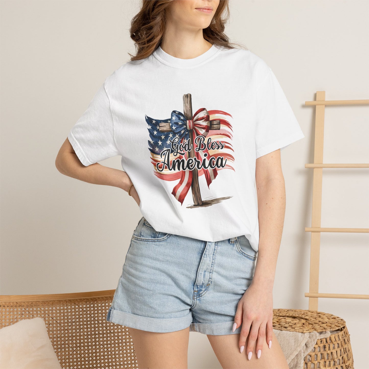 God Bless America Flag & Cross T-Shirt