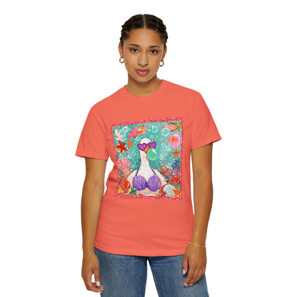 Sea Duck Mermaid T-Shirt — Whimsical Beach Graphic Tee with Sunglasses & Shell Bra