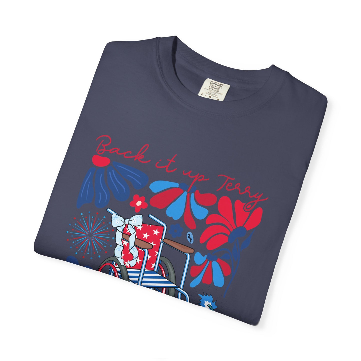 Fourth of July Beach Wheelchair T-Shirt — Patriotic Floral "Pack it up, Jerry" Tee