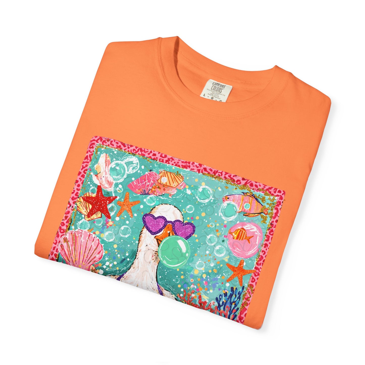 Sea Duck Mermaid T-Shirt — Whimsical Beach Graphic Tee with Sunglasses & Shell Bra