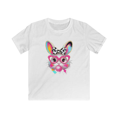Kids Bunny Bubblegum Tee — Colorful Bunny with Glasses & Bow Kids T-Shirt