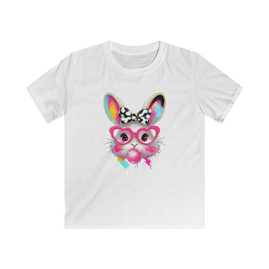 Kids Bunny Bubblegum Tee — Colorful Bunny with Glasses & Bow Kids T-Shirt