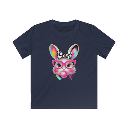 Kids Bunny Bubblegum Tee — Colorful Bunny with Glasses & Bow Kids T-Shirt