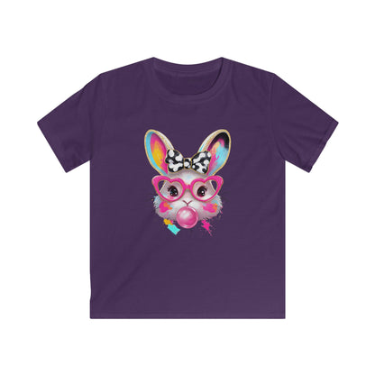 Kids Bunny Bubblegum Tee — Colorful Bunny with Glasses & Bow Kids T-Shirt