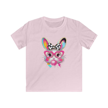 Kids Bunny Bubblegum Tee — Colorful Bunny with Glasses & Bow Kids T-Shirt