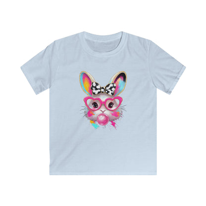 Kids Bunny Bubblegum Tee — Colorful Bunny with Glasses & Bow Kids T-Shirt