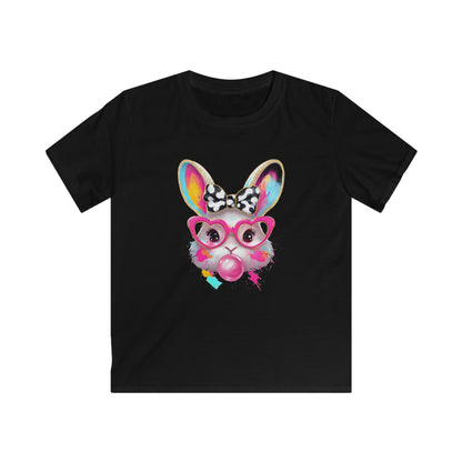 Kids Bunny Bubblegum Tee — Colorful Bunny with Glasses & Bow Kids T-Shirt