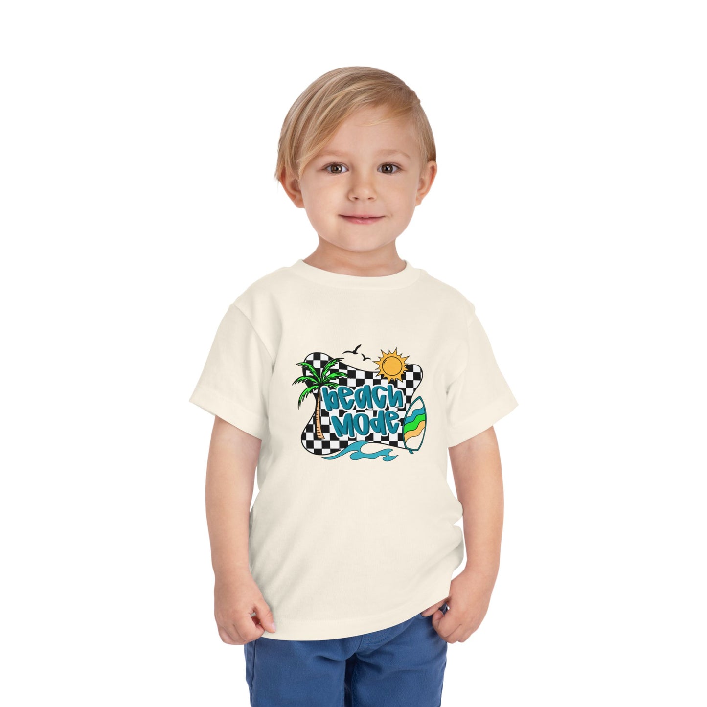 Toddler Tee — "Beach Vibes" Surfboard & Palm Tree Graphic