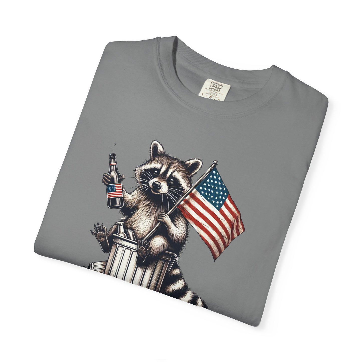 Patriotic Raccoon T-Shirt — "Red White & Feral" American Flag Graphic