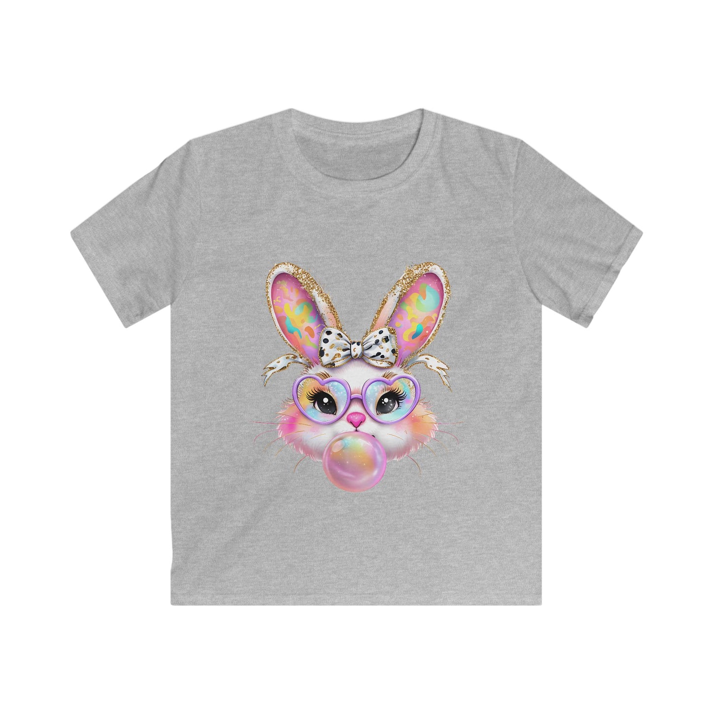 Kids Bunny Bubble Gum T‑Shirt — Cute Pastel Bunny with Glasses & Bow