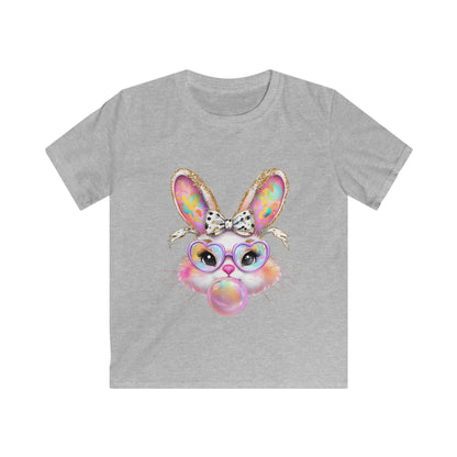 Kids Bunny Bubble Gum T‑Shirt — Cute Pastel Bunny with Glasses & Bow
