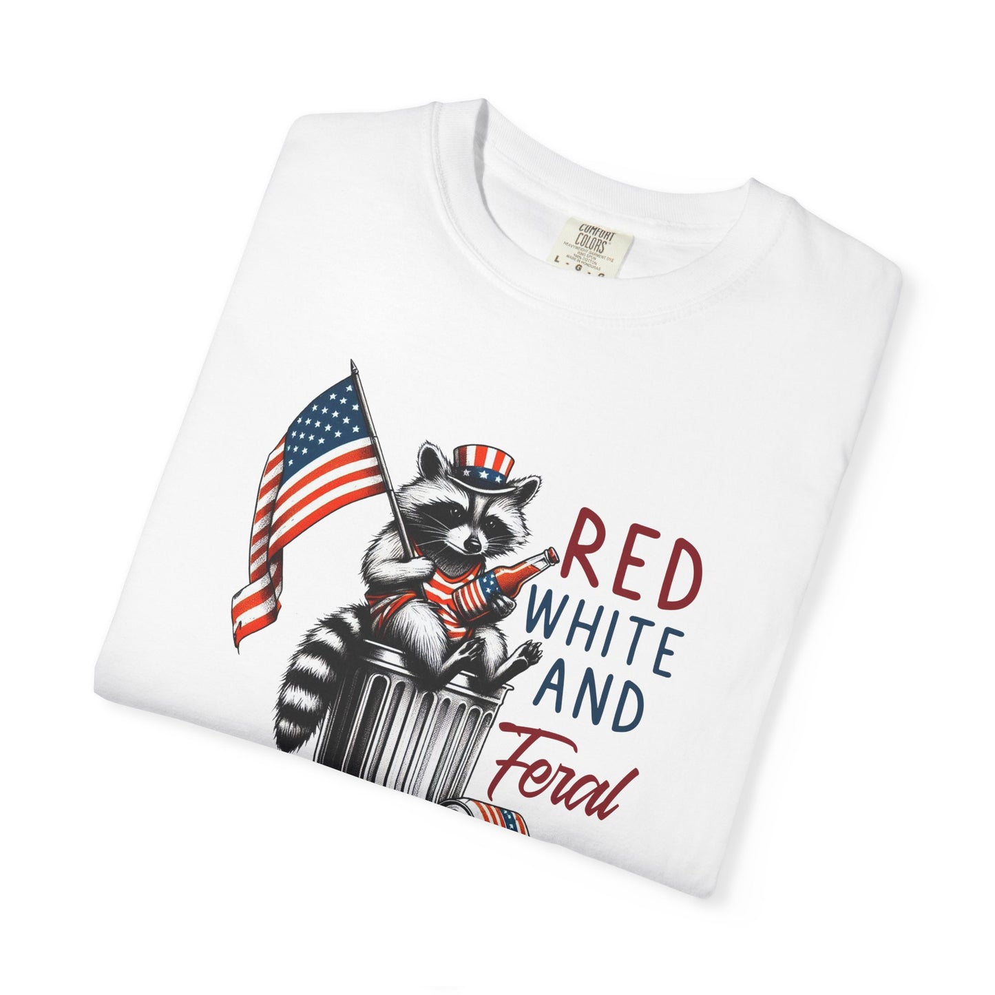 T-Shirt — 'Red, White and Feral' Raccoon American Flag Graphic