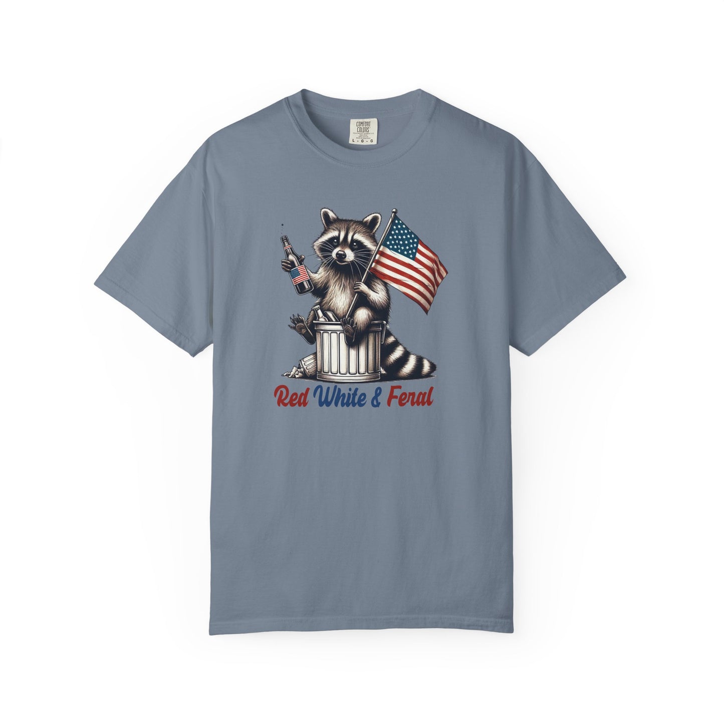 Patriotic Raccoon T-Shirt — "Red White & Feral" American Flag Graphic