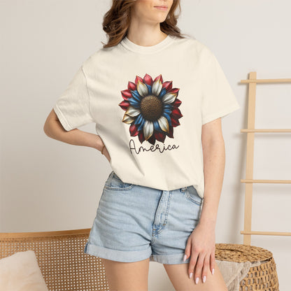 America Sunflower T-Shirt — Patriotic Red White Blue Floral Tee