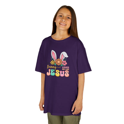 Kids Tee — "Hippie Bunny Jesus" Pastel Easter Graphic