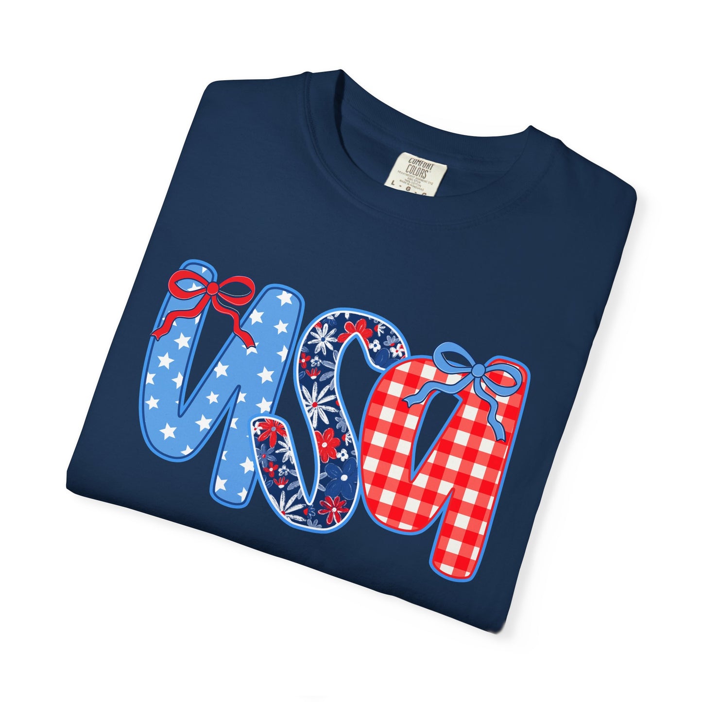 USA Patriotic T-Shirt - Red White Blue Bow Ribbon Design