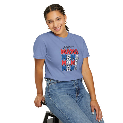 American Mama Graphic T-Shirt – Patriotic Red White Blue Mom Tee