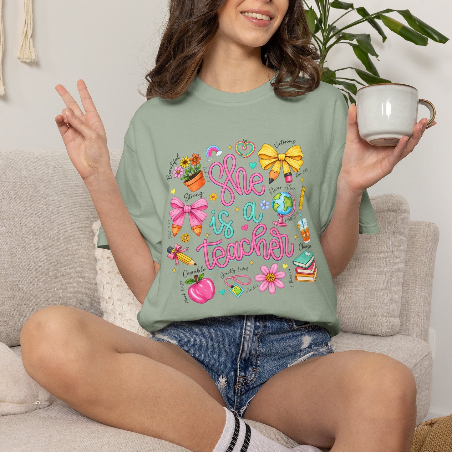 Teacher T-Shirt — "She is a Teacher" Cute School Supplies Design